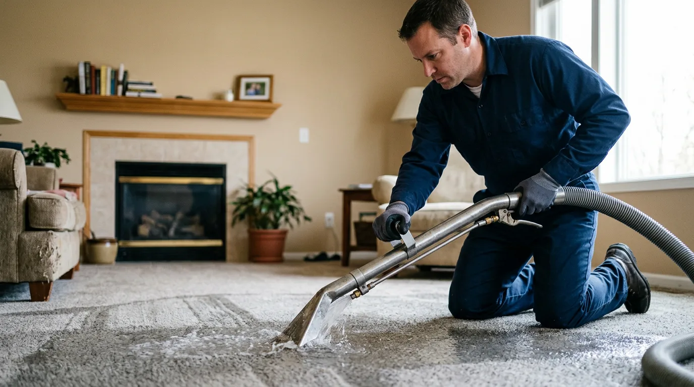 Water damage restoration technician working near North Kingstown, RI